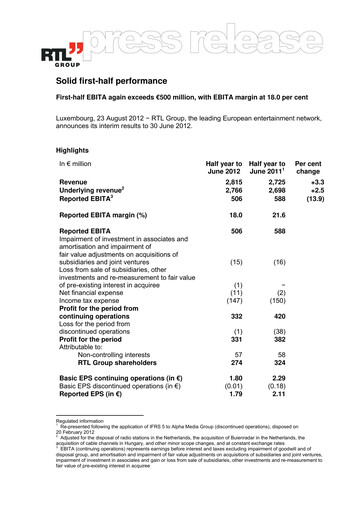 Miniature RTL Group
 Rapport semestriel 2012-h1