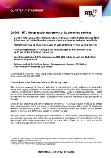 Miniature RTL Group
 Rapport trimestriel 2021-q1