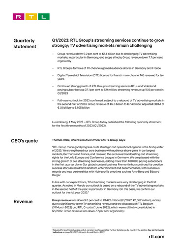 Miniature RTL Group
 Rapport trimestriel 2023-q1