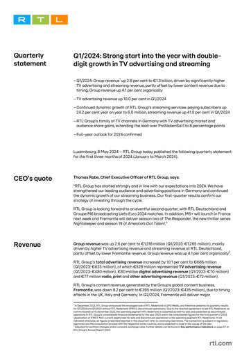 Miniature RTL Group
 Rapport trimestriel 2024-q1