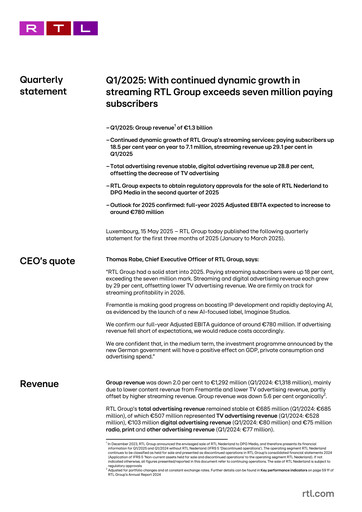 Miniature RTL Group
 Rapport trimestriel 2025-q1