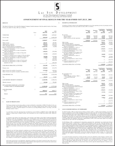 Thumbnail Lai Sun Development Company Financial Report 2001