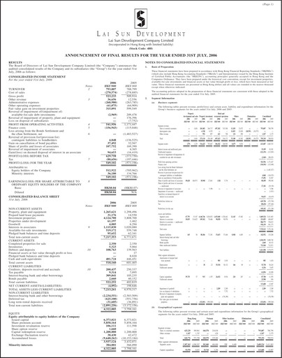 Thumbnail Lai Sun Development Company Financial Statement 2006