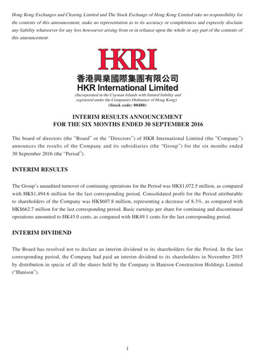 Thumbnail HKR International Half-year Report 2016-h1