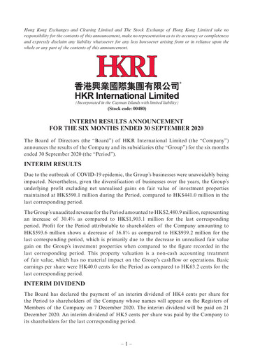 Thumbnail HKR International Half-year Report 2020-h1