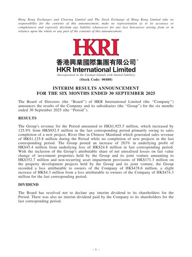 Thumbnail HKR International Half-year Report 2025-h1