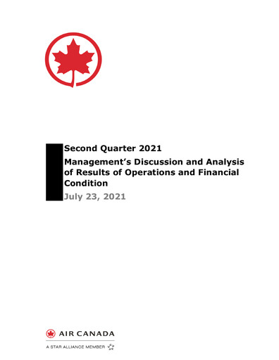 Miniature Air Canada Rapport trimestriel 2021-q2