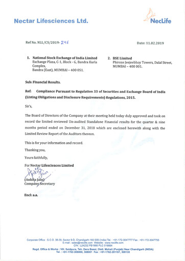 Vorschaubild Nectar Lifesciences
 Quartalsbericht 2018-q4