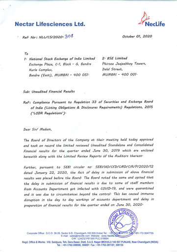 Vorschaubild Nectar Lifesciences
 Quartalsbericht 2020-q2