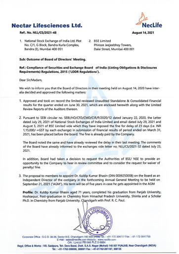 Vorschaubild Nectar Lifesciences
 Quartalsbericht 2021-q2