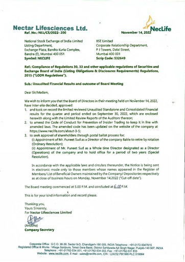 Vorschaubild Nectar Lifesciences
 Quartalsbericht 2022-q3