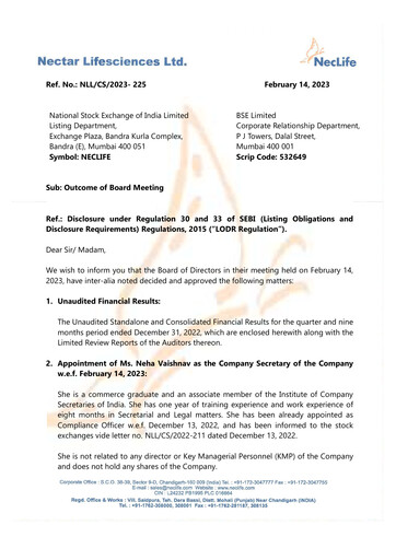 Vorschaubild Nectar Lifesciences
 Quartalsbericht 2022-q4