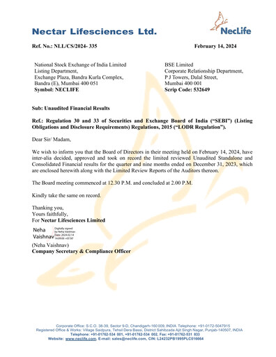 Vorschaubild Nectar Lifesciences
 Quartalsbericht 2023-q4