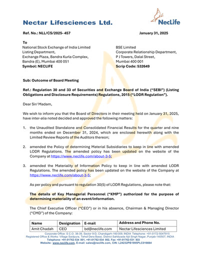 Vorschaubild Nectar Lifesciences
 Quartalsbericht 2024-q4