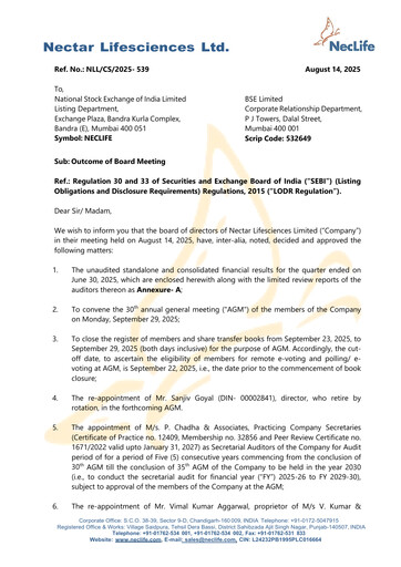Vorschaubild Nectar Lifesciences
 Quartalsbericht 2025-q2