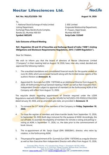 Thumbnail Nectar Lifesciences
 Quarterly Report 2026-q1
