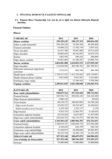 Miniature Pegasus Airlines
 Bilan financier 2012