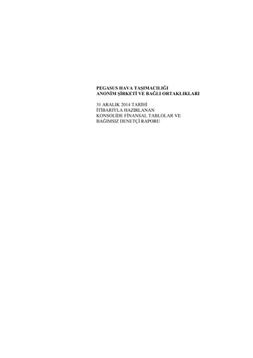 Miniature Pegasus Airlines
 Bilan financier 2014