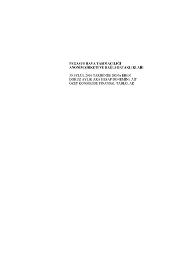 Miniature Pegasus Airlines
 Bilan financier 2016-9m