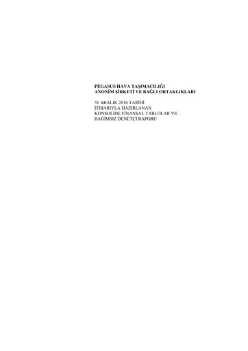 Miniature Pegasus Airlines
 Bilan financier 2016