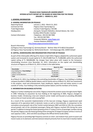 Miniature Pegasus Airlines
 Rapport trimestriel 2015-q1