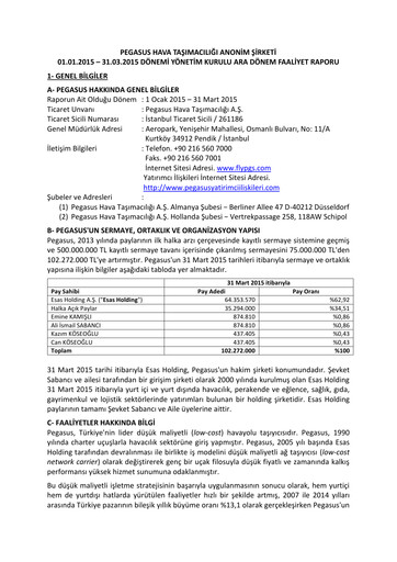 Thumbnail Pegasus Airlines
 Quarterly Report 2015-q1