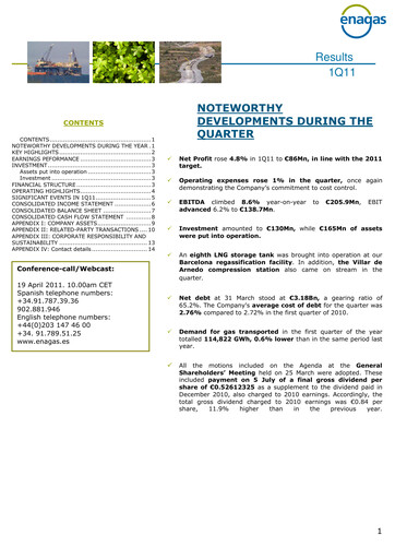 Thumbnail Enagás
 Quarterly Report 2011-q1