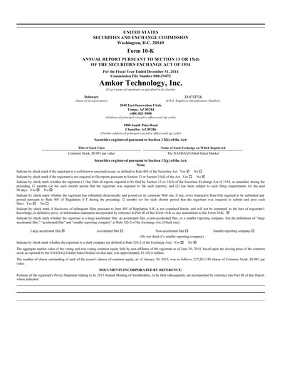 Thumbnail Amkor Technology
 Annual Report 2014