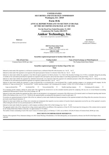 Thumbnail Amkor Technology
 Annual Report 2022