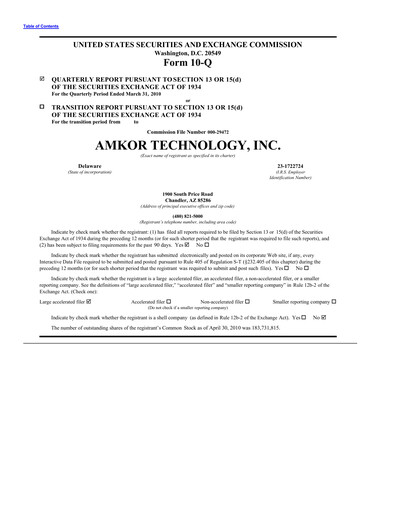 Thumbnail Amkor Technology
 Quarterly Report 2010-q1
