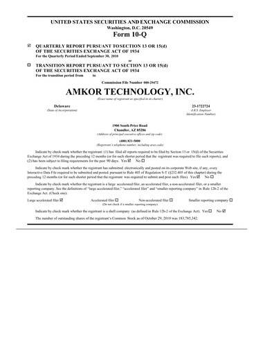 Thumbnail Amkor Technology
 Quarterly Report 2010-q3