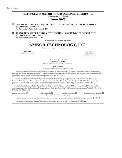 Thumbnail Amkor Technology
 Quarterly Report 2011-q2