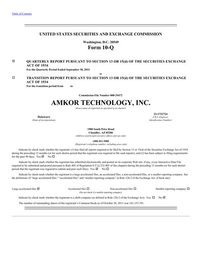 Thumbnail Amkor Technology
 Quarterly Report 2011-q3