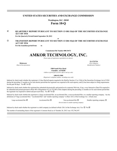 Thumbnail Amkor Technology
 Quarterly Report 2012-q3