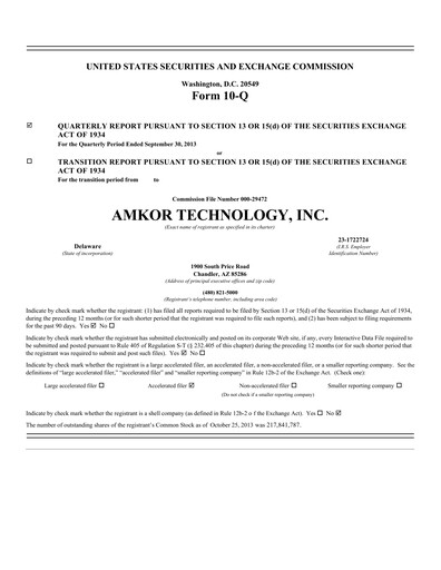 Thumbnail Amkor Technology
 Quarterly Report 2013-q3