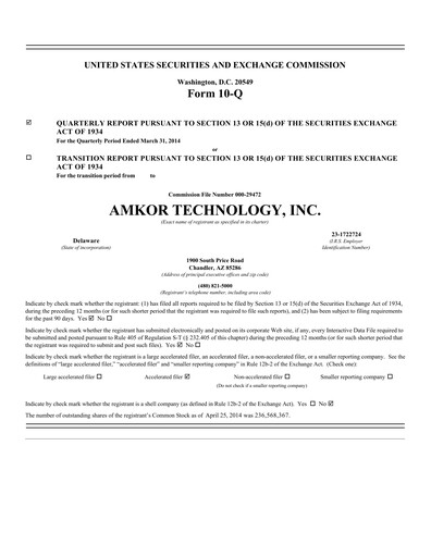Thumbnail Amkor Technology
 Quarterly Report 2014-q1