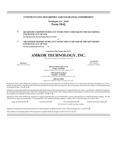 Thumbnail Amkor Technology
 Quarterly Report 2015-q1