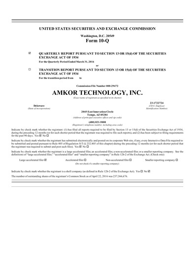 Thumbnail Amkor Technology
 Quarterly Report 2016-q1