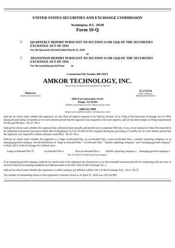 Thumbnail Amkor Technology
 Quarterly Report 2018-q1