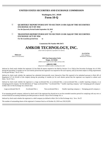Thumbnail Amkor Technology
 Quarterly Report 2018-q3