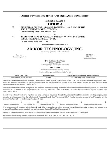 Thumbnail Amkor Technology
 Quarterly Report 2022-q1