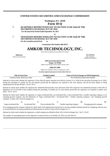 Thumbnail Amkor Technology
 Quarterly Report 2023-q3