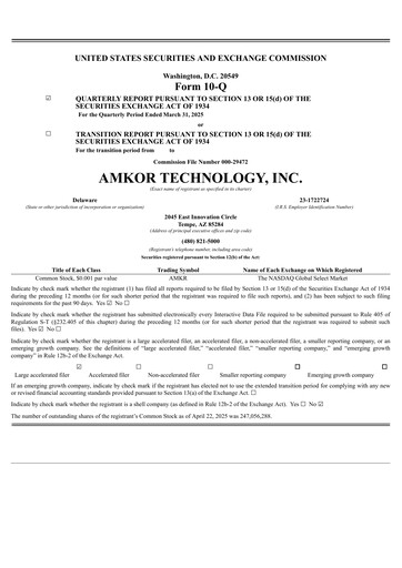 Thumbnail Amkor Technology
 Quarterly Report 2025-q1