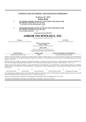 Thumbnail Amkor Technology
 Quarterly Report 2025-q3