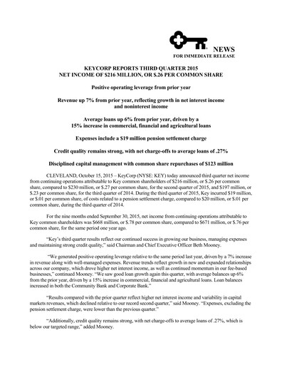 Thumbnail KeyCorp (KeyBank) Quarterly Report 2015-q3