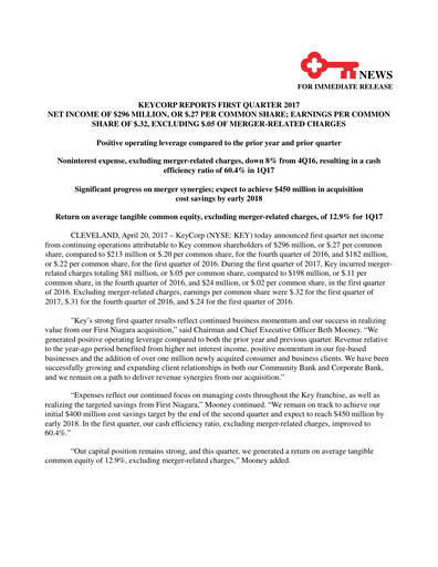 Thumbnail KeyCorp (KeyBank) Quarterly Report 2017-q1