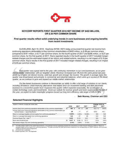 Thumbnail KeyCorp (KeyBank) Quarterly Report 2018-q1
