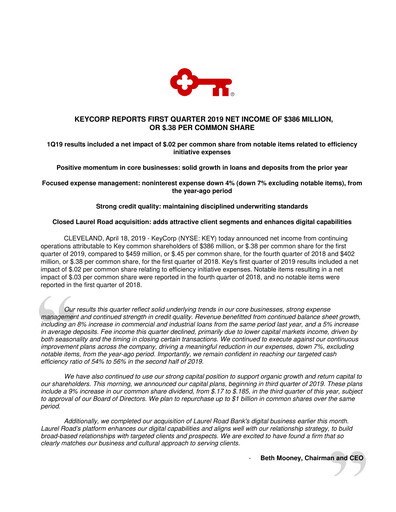 Thumbnail KeyCorp (KeyBank) Quarterly Report 2019-q1