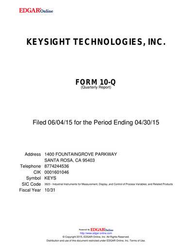 Thumbnail Keysight Quarterly Report 2015-q2