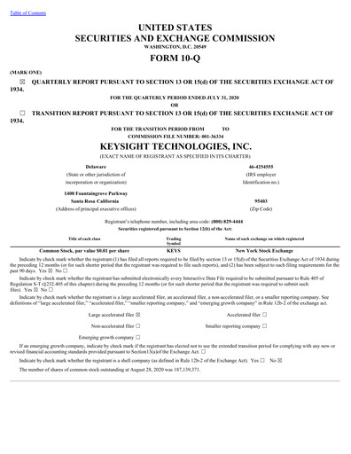 Thumbnail Keysight Quarterly Report 2020-q3